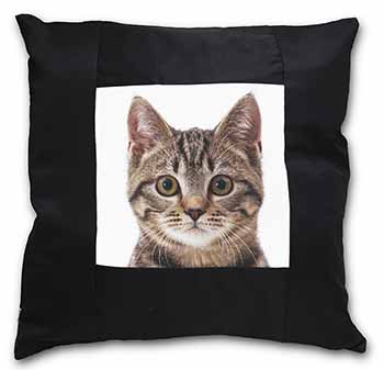 Brown Tabby Cats Face Black Satin Feel Scatter Cushion