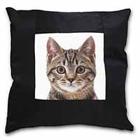 Brown Tabby Cats Face Black Satin Feel Scatter Cushion