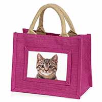 Brown Tabby Cats Face Little Girls Small Pink Jute Shopping Bag