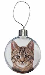 Brown Tabby Cats Face Christmas Bauble