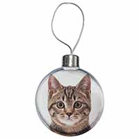 Brown Tabby Cats Face Christmas Bauble