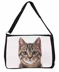 Brown Tabby Cats Face Large Black Laptop Shoulder Bag School/College