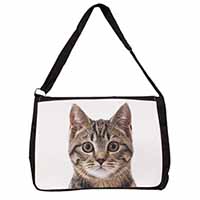 Brown Tabby Cats Face Large Black Laptop Shoulder Bag School/College