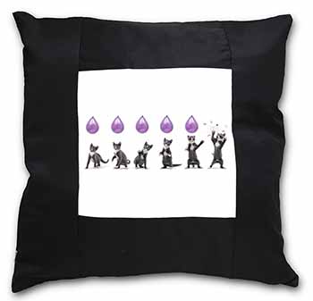 Kittens Bursting Balloons Black Satin Feel Scatter Cushion