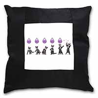 Kittens Bursting Balloons Black Satin Feel Scatter Cushion