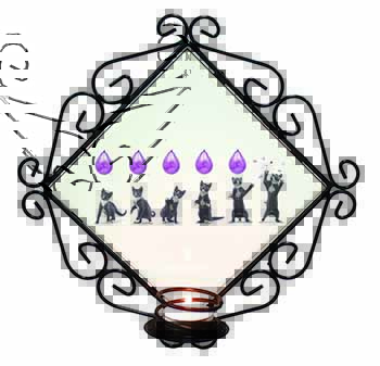 Kittens Bursting Balloons Wrought Iron Wall Art Candle Holder