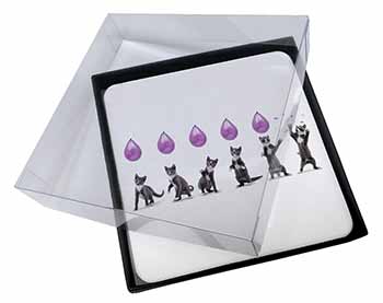 4x Kittens Bursting Balloons Picture Table Coasters Set in Gift Box