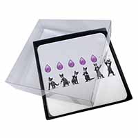 4x Kittens Bursting Balloons Picture Table Coasters Set in Gift Box
