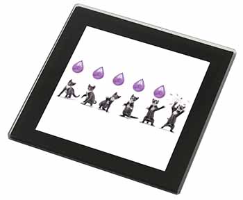 Kittens Bursting Balloons Black Rim High Quality Glass Coaster