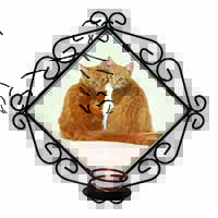 Ginger Kittens Wrought Iron Wall Art Candle Holder