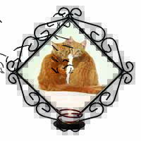Ginger Kittens Wrought Iron Wall Art Candle Holder