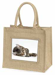 Adorable Tabby Kitten Natural/Beige Jute Large Shopping Bag