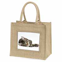 Adorable Tabby Kitten Natural/Beige Jute Large Shopping Bag