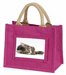 Adorable Tabby Kitten Little Girls Small Pink Jute Shopping Bag