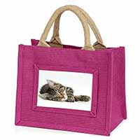 Adorable Tabby Kitten Little Girls Small Pink Jute Shopping Bag