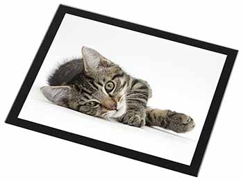 Adorable Tabby Kitten Black Rim High Quality Glass Placemat