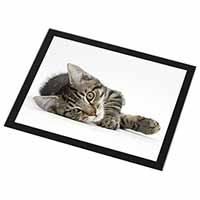 Adorable Tabby Kitten Black Rim High Quality Glass Placemat