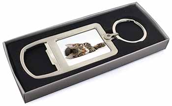 Adorable Tabby Kitten Chrome Metal Bottle Opener Keyring in Box