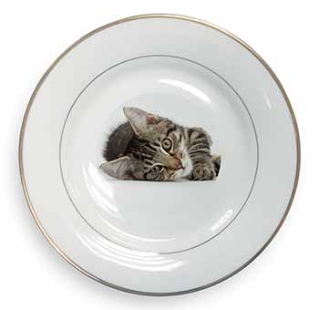 Adorable Tabby Kitten Gold Rim Plate Printed Full Colour in Gift Box