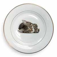 Adorable Tabby Kitten Gold Rim Plate Printed Full Colour in Gift Box