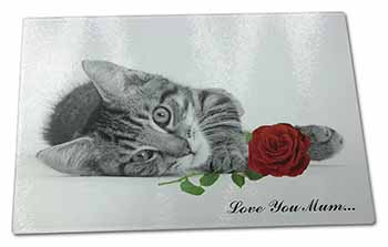 Large Glass Cutting Chopping Board Kitten (B+W) Rose 