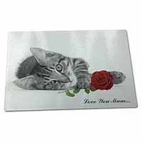 Large Glass Cutting Chopping Board Kitten (B+W) Rose 