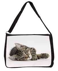 Adorable Tabby Kitten Large Black Laptop Shoulder Bag School/College