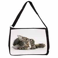 Adorable Tabby Kitten Large Black Laptop Shoulder Bag School/College