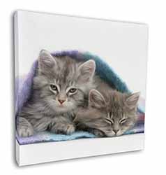 Kittens Under Blanket Square Canvas 12"x12" Wall Art Picture Print