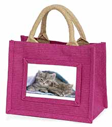 Kittens Under Blanket Little Girls Small Pink Jute Shopping Bag