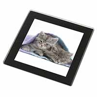 Kittens Under Blanket Black Rim High Quality Glass Coaster