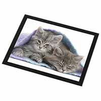 Kittens Under Blanket Black Rim High Quality Glass Placemat