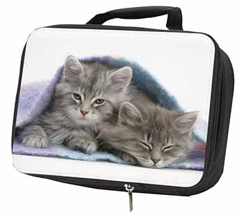 Kittens Under Blanket Black Insulated School Lunch Box/Picnic Bag