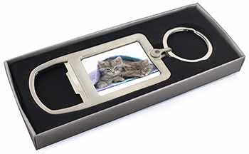 Kittens Under Blanket Chrome Metal Bottle Opener Keyring in Box