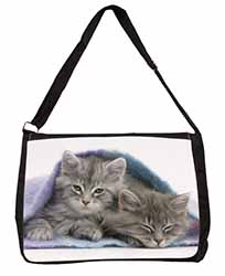 Kittens Under Blanket Large Black Laptop Shoulder Bag School/College