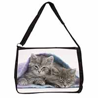 Kittens Under Blanket Large Black Laptop Shoulder Bag School/College