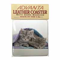 Kittens Under Blanket Single Leather Photo Coaster