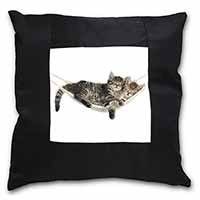 Kittens in Hammock Black Satin Feel Scatter Cushion
