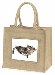 Kittens in Hammock Natural/Beige Jute Large Shopping Bag