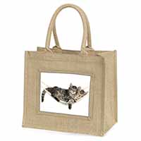 Kittens in Hammock Natural/Beige Jute Large Shopping Bag