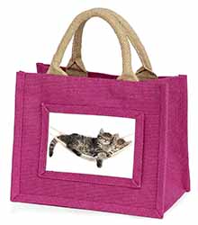 Kittens in Hammock Little Girls Small Pink Jute Shopping Bag