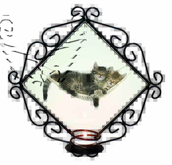 Kittens in Hammock Wrought Iron Wall Art Candle Holder