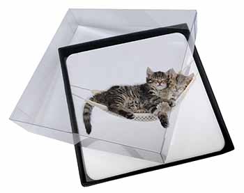 4x Kittens in Hammock Picture Table Coasters Set in Gift Box