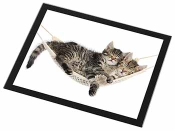 Kittens in Hammock Black Rim High Quality Glass Placemat