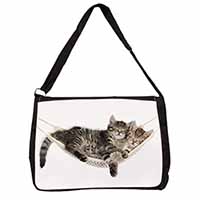 Kittens in Hammock Large Black Laptop Shoulder Bag School/College