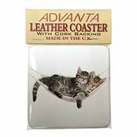 Kittens in Hammock Single Leather Photo Coaster
