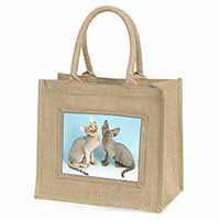 Devon Rex Cats Natural/Beige Jute Large Shopping Bag