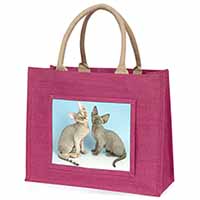 Devon Rex Cats Large Pink Jute Shopping Bag