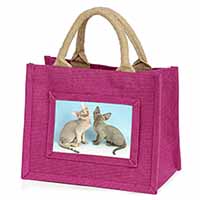 Devon Rex Cats Little Girls Small Pink Jute Shopping Bag