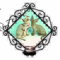 Devon Rex Cats Wrought Iron Wall Art Candle Holder